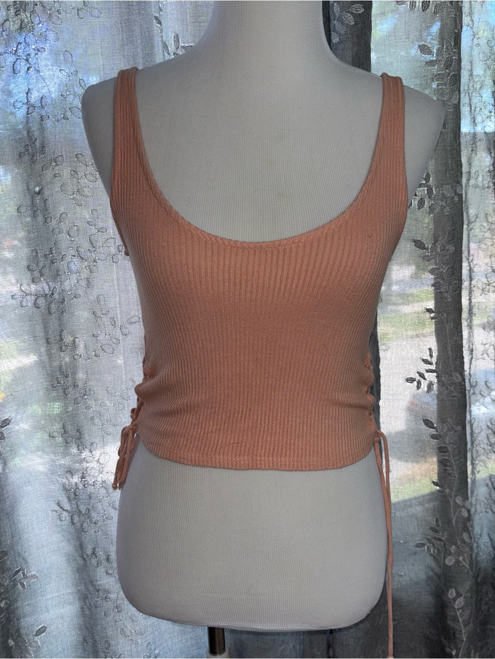 Project Social T Ribbed Scoop Crop Tank in Peach